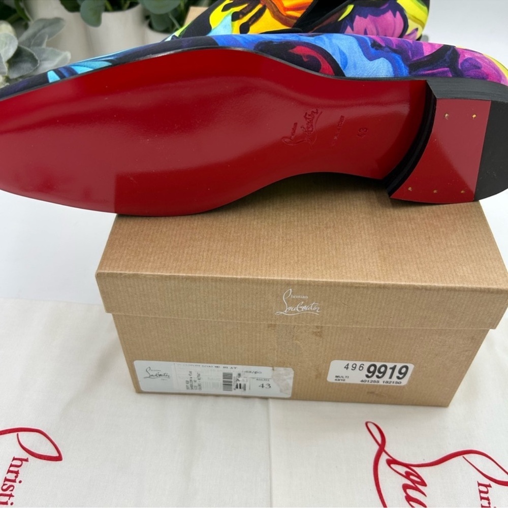 Men’s Christian Louboutin dandy check satin loafers multicolor floral size 43 - Picture 6 of 9